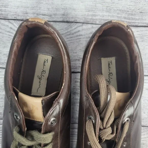 TRUE RELIGION-Men’s 10.5 Brown Leather Athletic Shoes Sneakers
